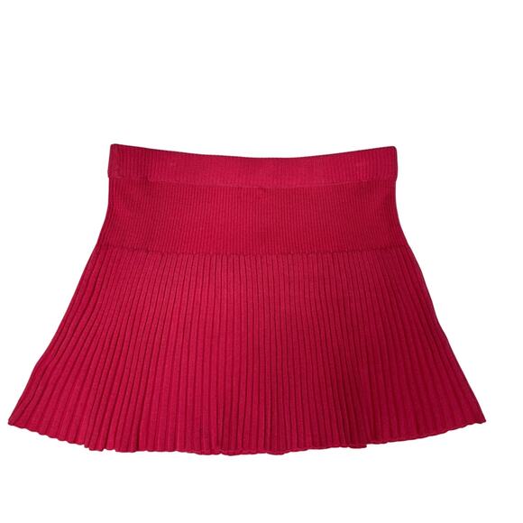 Aerie Womens Pink Ribbed Pleated Mini Skirt Size Large Y2K Preppy Knit - Picture 2 of 9